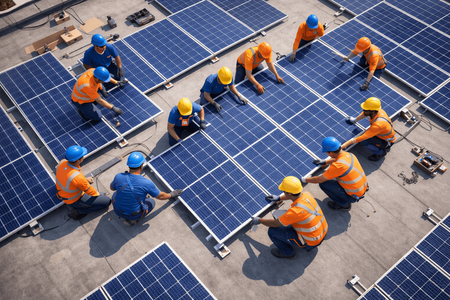 Solar energy illustration with windmills and green energy